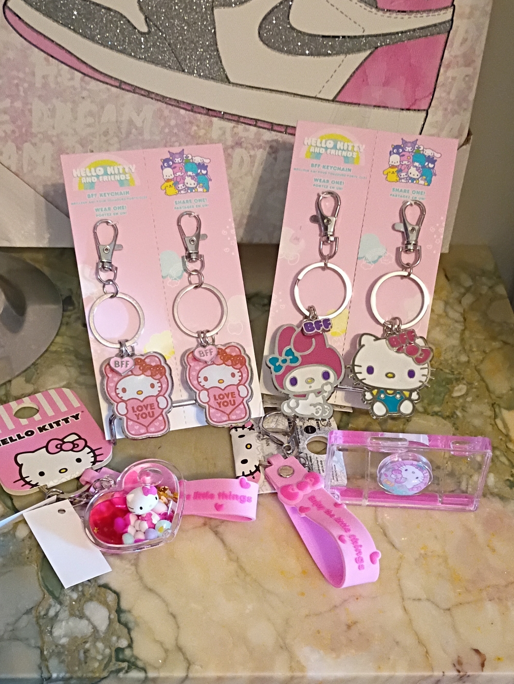 Hello Kitty Pink and White Keychain Charm Set with BFF & Friends